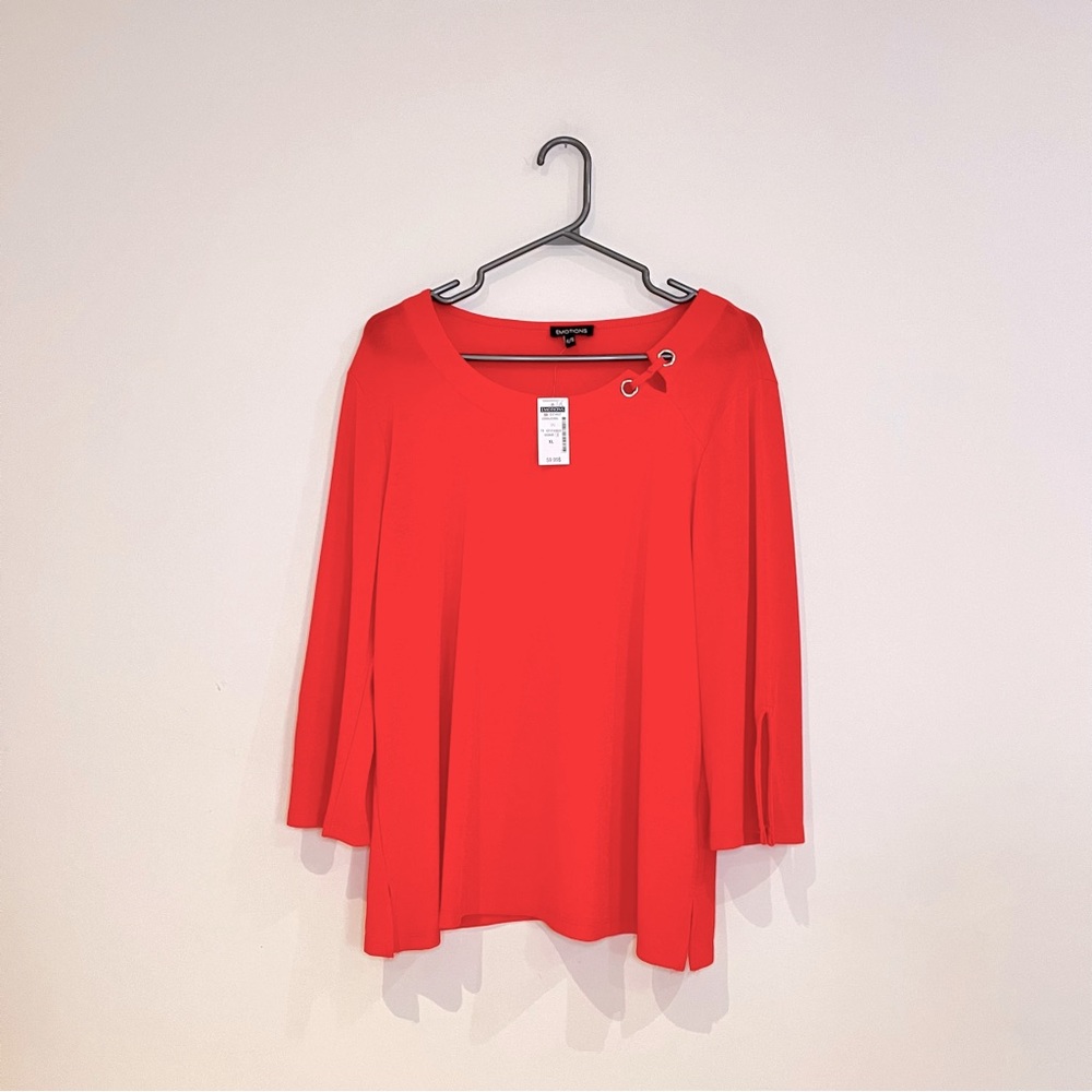 NWT Emotions Boutique Coral Red Grommet Neckline Top